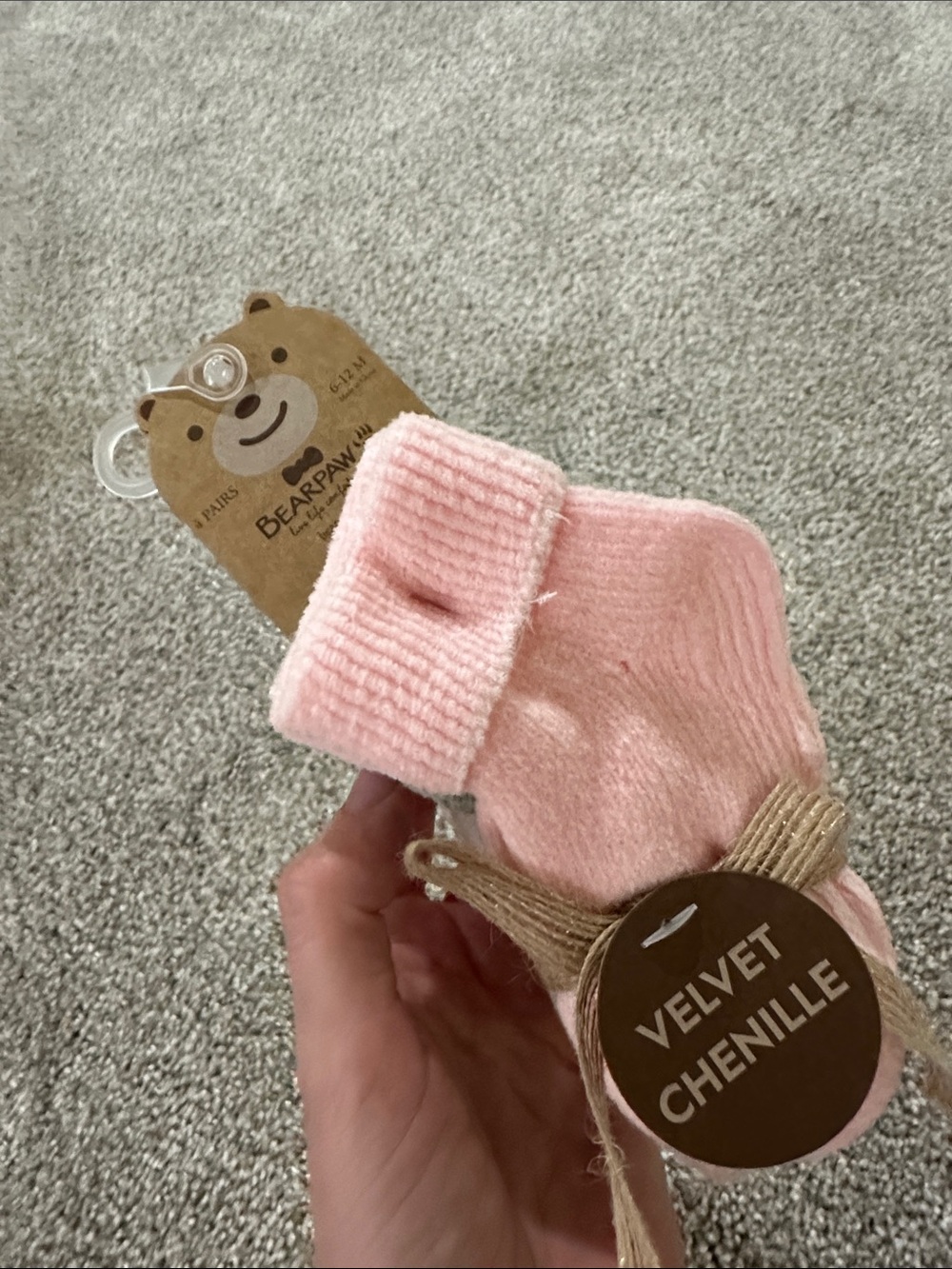 BearPaw Velvet Chenille Baby Socks in Light Pink